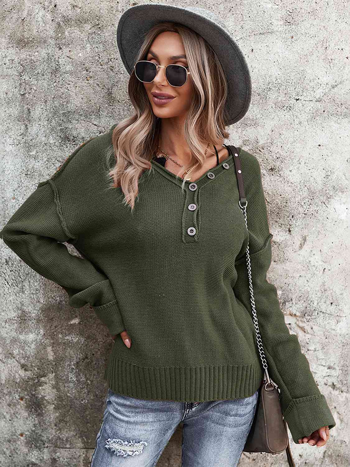 Buttoned Exposed Seam Knit Top – Fleur De Leigh Boutique